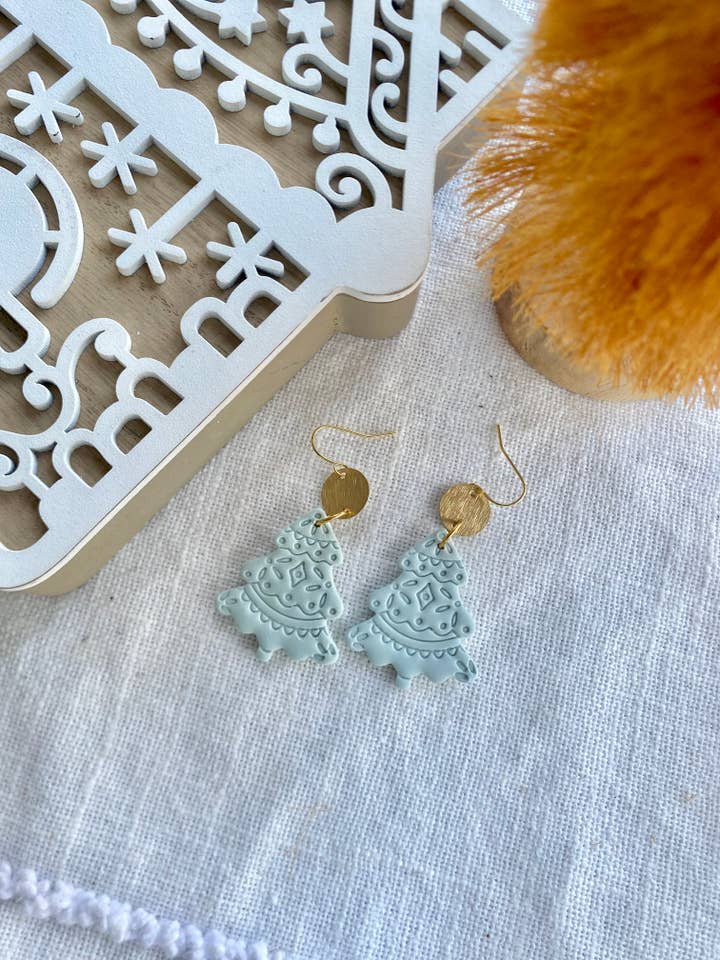 light blue boho christmas tree earrings for wholesale by Terra Made