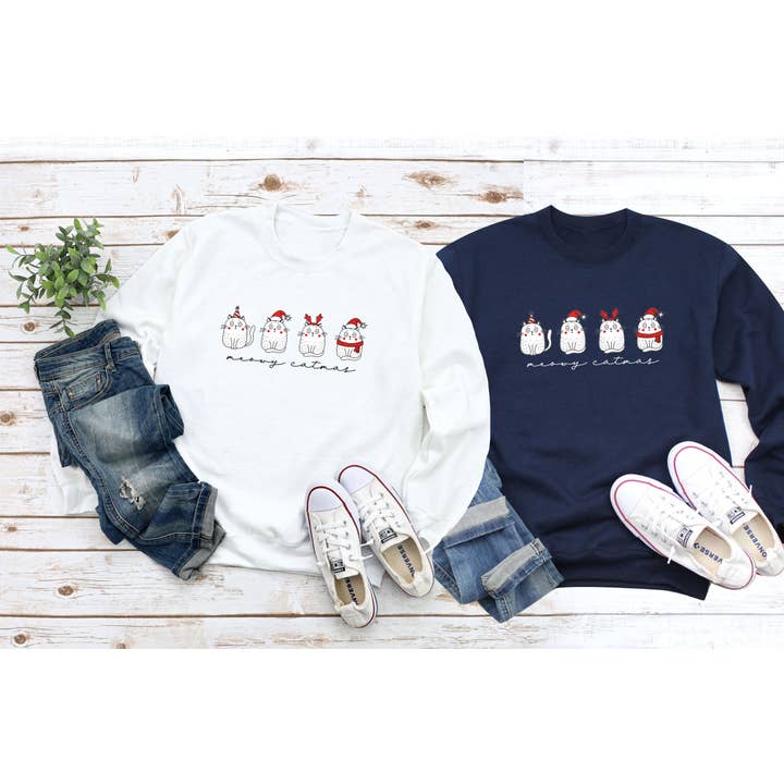 Custom T Story – wholesale Sweatshirt med tryck - Dam – Meowy Catmas Christmas Sweatshirt, Roliga Katter Tröja, Katt