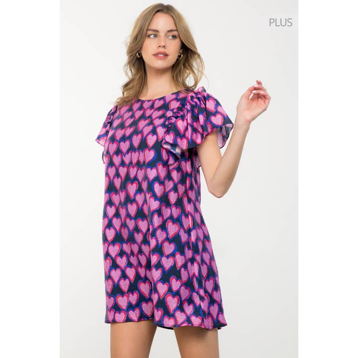 /Size XL/ Flutter Sleeve Heart Print Dress for wholesale by THML