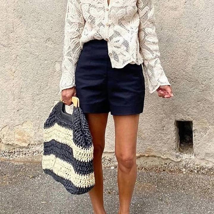 Beige Knit Button-Down Hollow Out Sweater Top for wholesale on Faire8