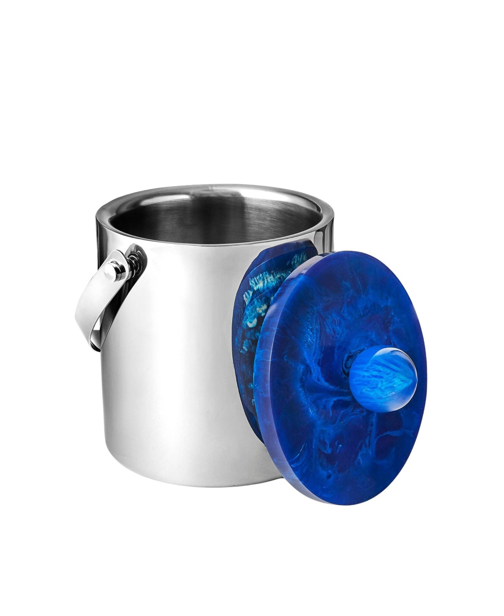 Godinger - Wholesale Ice Bucket - Azure Blue Resin & Stainless Steel Ice Bucket1