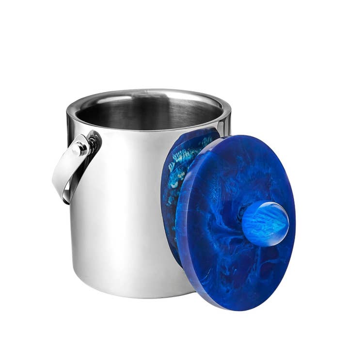 Godinger - Wholesale Ice Bucket - Azure Blue Resin & Stainless Steel Ice Bucket1