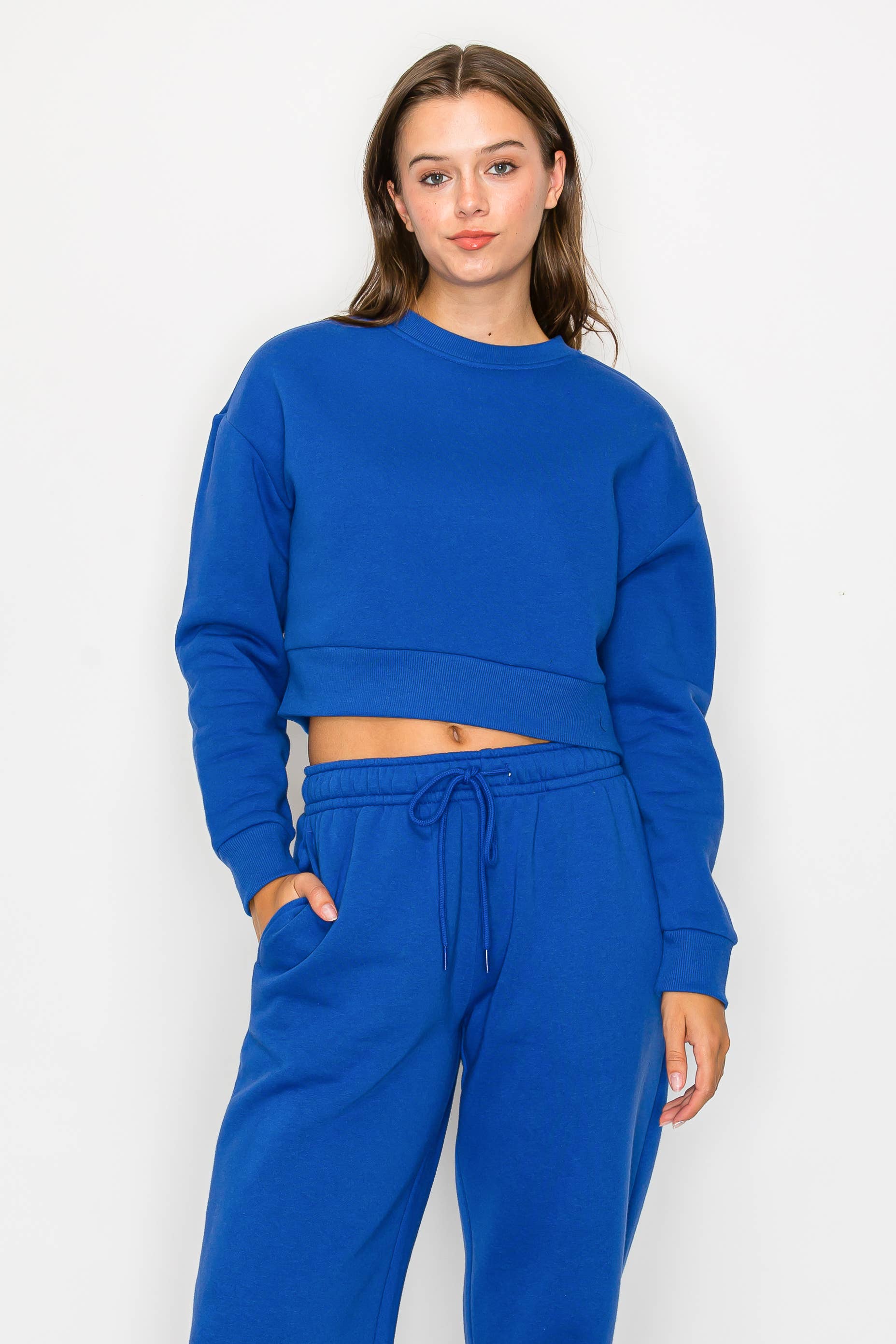 Color 5 - Wholesale Sweatshirt - Women's - Solid color fleece lined cropped basic pull over sweatshirt 21