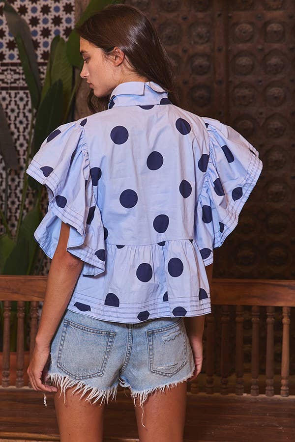 BUCKETLIST INC - Wholesale Blouse - Women's - IT2337 Ruffle Sleeves Pintuck Detail Polka Dot Print top12