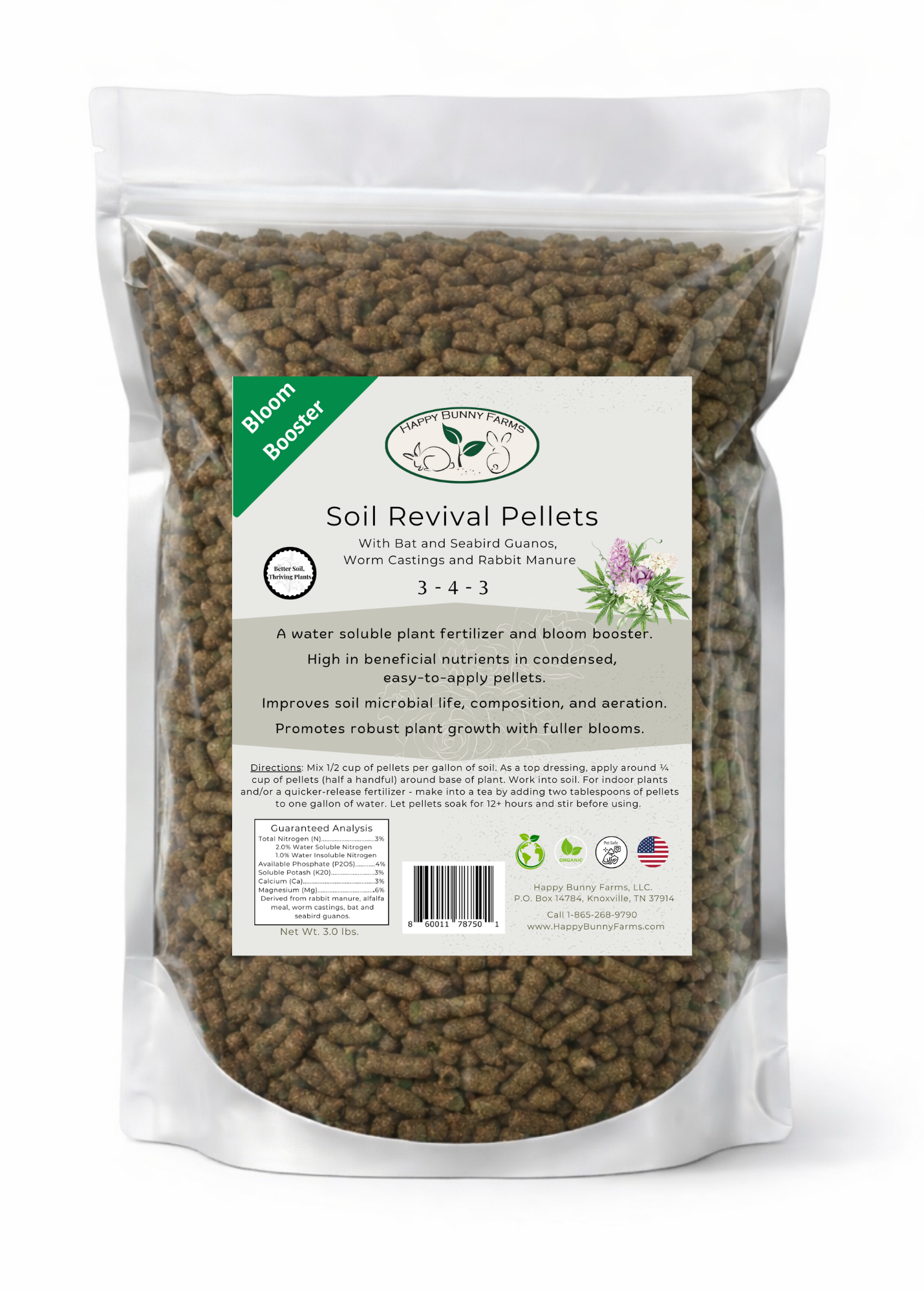 Happy Bunny Farms - Wholesale Kunstmest - Bodemherstel, Bloei Booster Pellets voor Cannabis & Hennep0