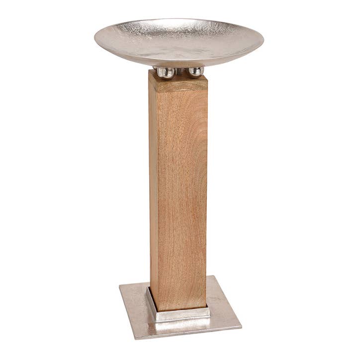 Colonne en bois de manguier avec bol en métal, Marron/Argent (L/H/P) 41x75x41cm pour la vente par Wurm