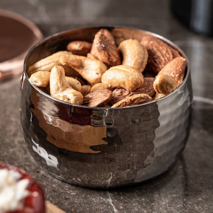 Hand-Hammered Solid Copper Snack Bowl – Chrome Finish, 300ml for wholesale by Olive Oil Anatolia