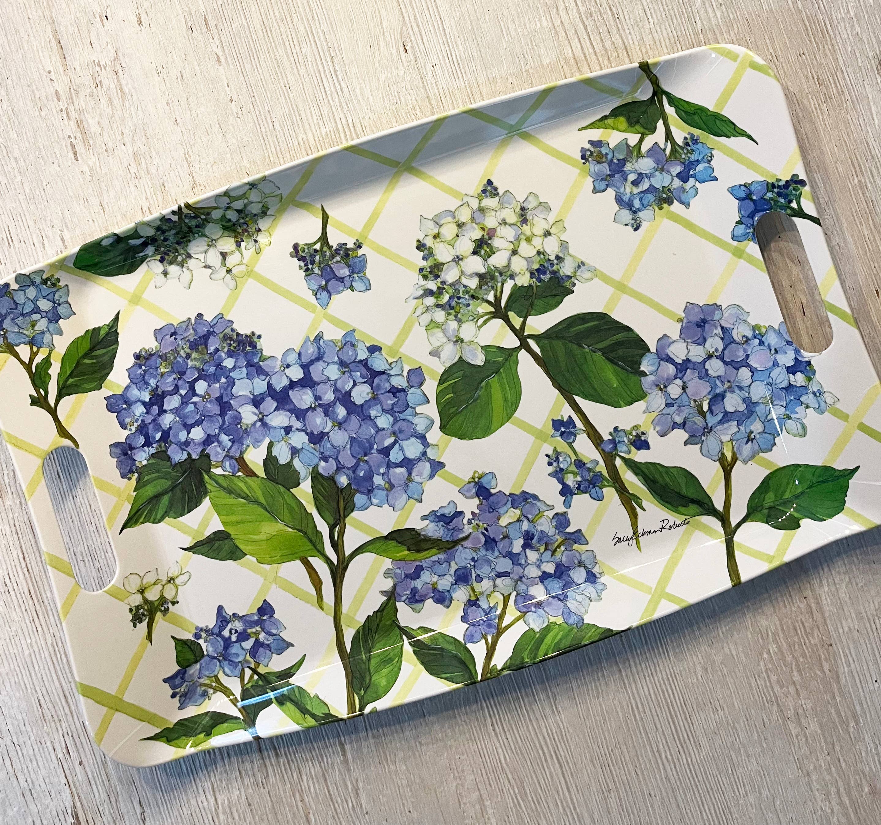 Bamboo Table - Wholesale Serving Tray - Hydrangea Lattice Floral Bamboo Serving Tray / Hostess Gift
