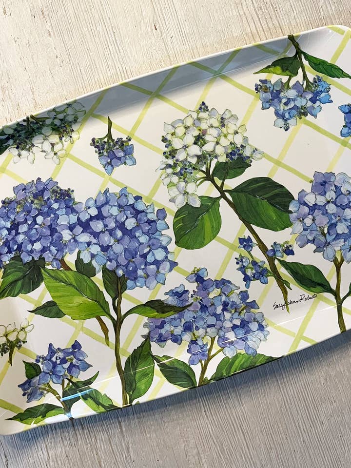 Hydrangea Lattice Floral Bamboo Serving Tray / Hostess Gift for wholesale by Bamboo Table