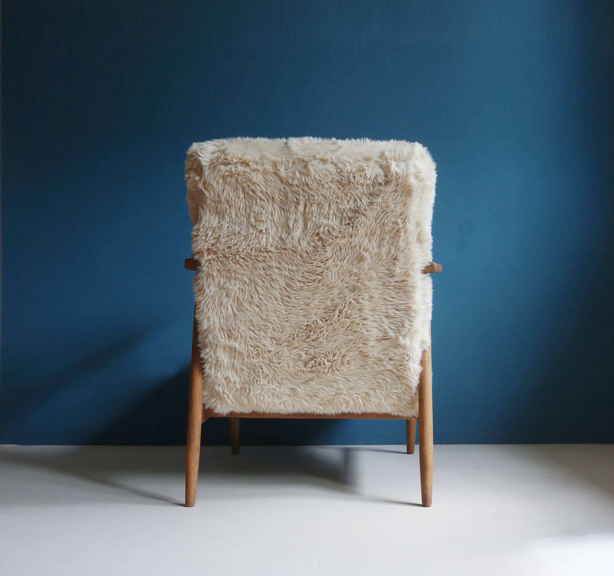 Workshop of Forms - Wholesale Chair - Vintage Armchair Mid-Century Beige Faux Fur Restored3