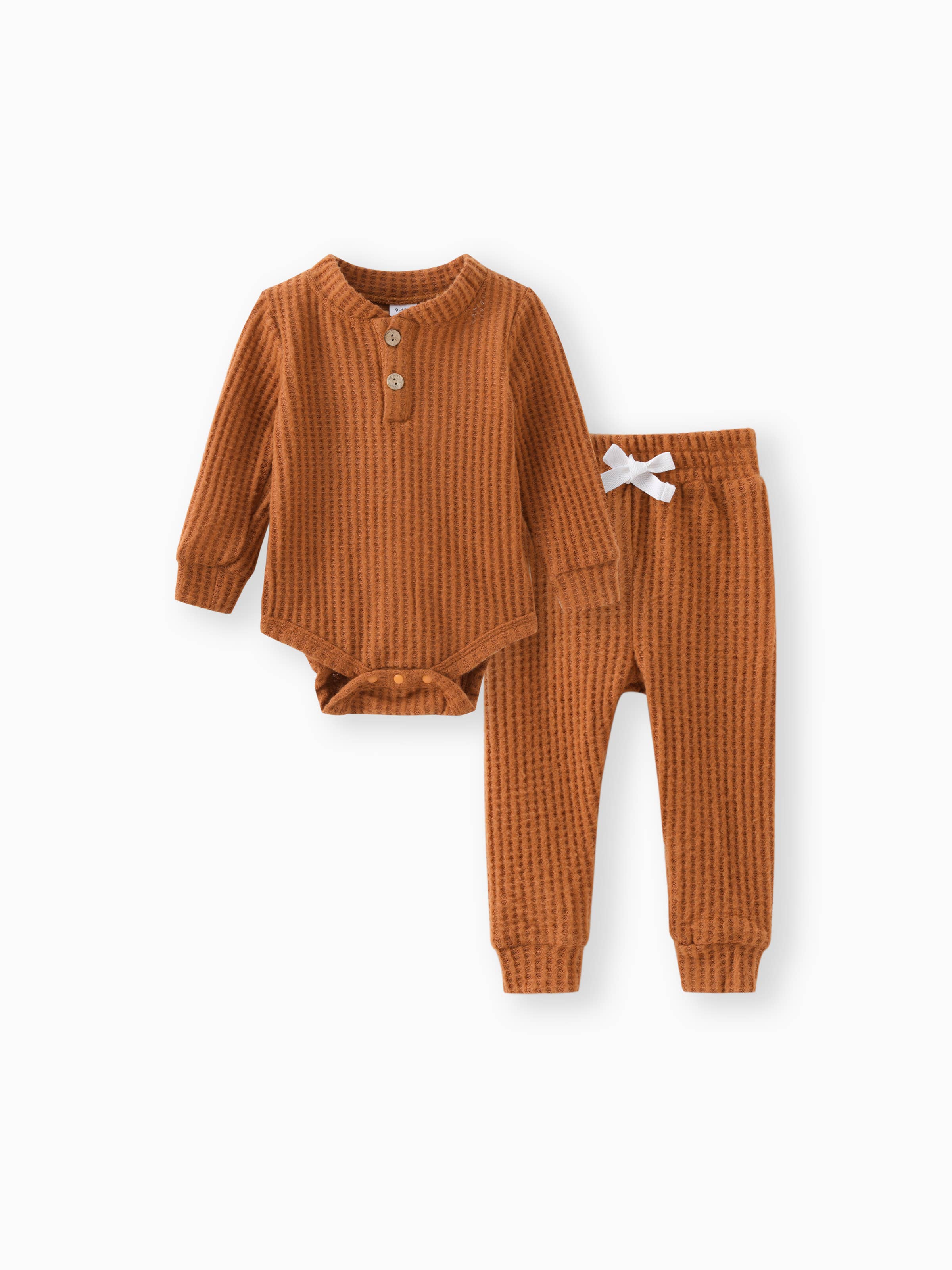 PatPat - Wholesale Clothing Set - Baby - 2pcs Solid Waffle Long-sleeve Baby Set26