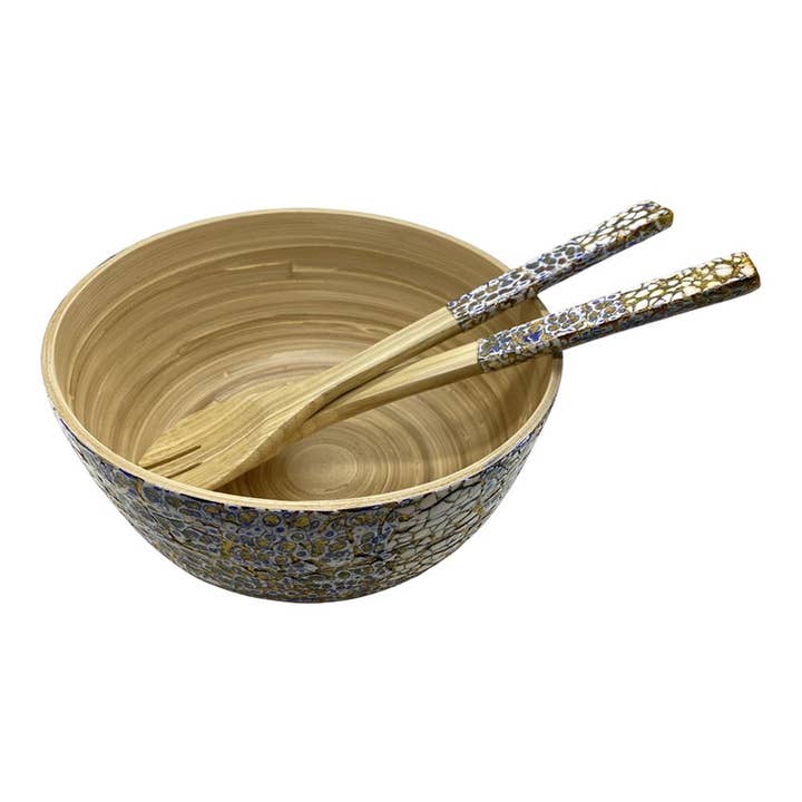 VIE - Wholesale Serve Bowl - Bamboo Salad Bowl, 23x10cm, with Matching Salad Servers