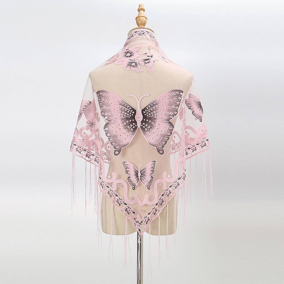 ACCITY - Wholesale Wrap - Women's - LACE BUTTERFLY EMBROIDERED TRIANGLE SHAWL_CWMM19949
