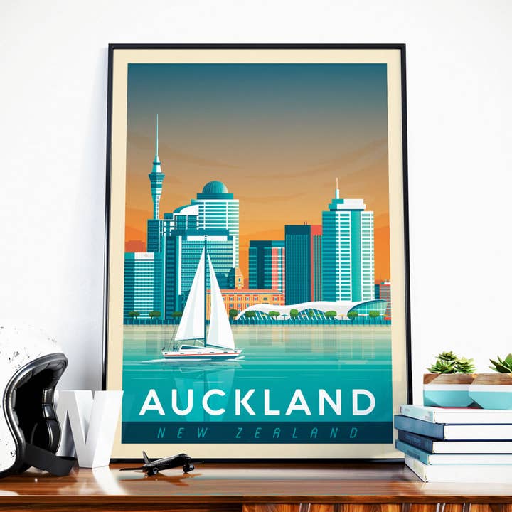 Auckland New Zealand travel poster for wholesale by Olahoop Travel Posters