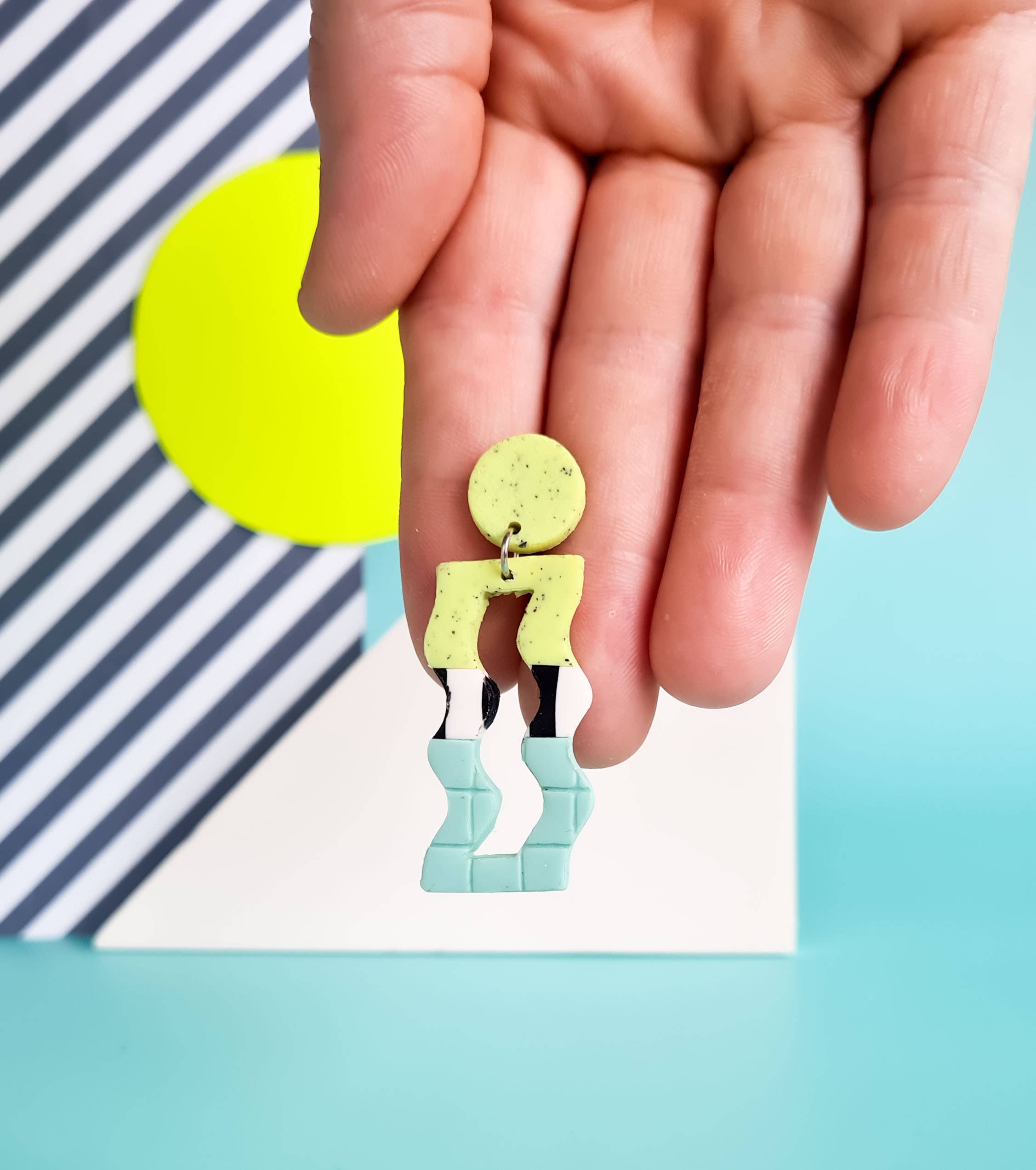 Mono - Wholesale Dangle Earrings - neon yellow and mint handmade polymer clay earrings24