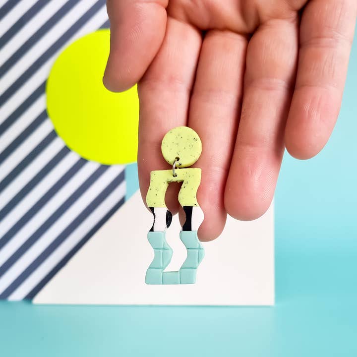 Mono - Wholesale Dangle Earrings - neon yellow and mint handmade polymer clay earrings24