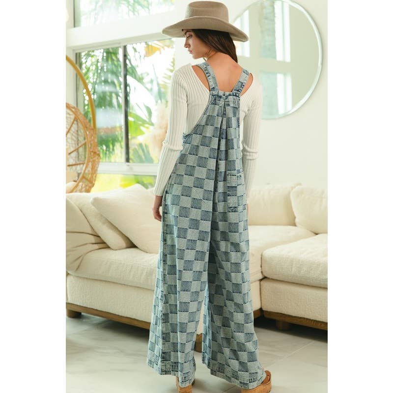 JEANS MACACÃO DE PERNAS LARGAS XADREZ VINTAGE LAVADO para venda a revendedores na Faire3