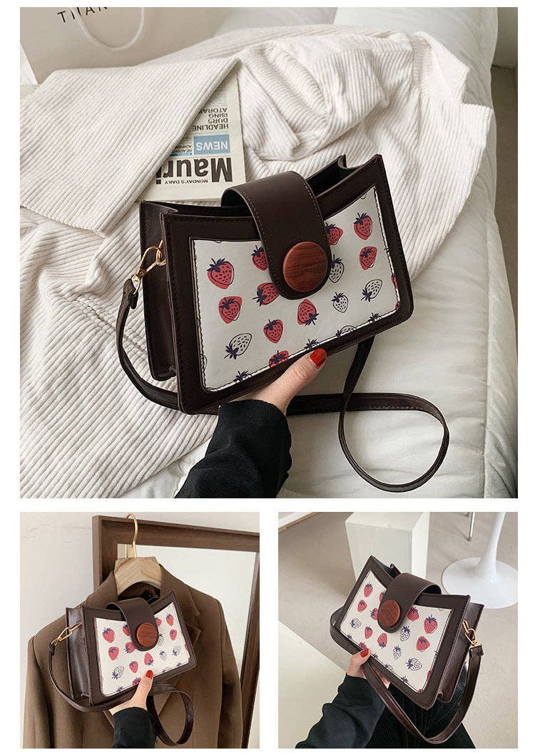 Pink Strawberry Kitty Printed Pu Leather Crossbody HB1393 for wholesale on Faire2