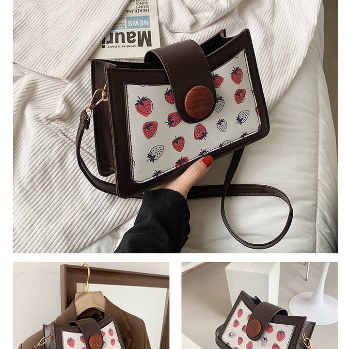 Pink Strawberry Kitty Printed Pu Leather Crossbody HB1393 for wholesale on Faire2