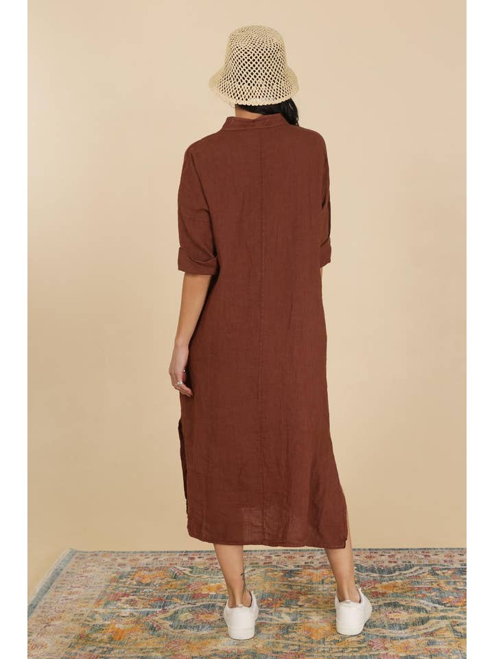 la maison des fibres naturelles - Wholesale Jurk - Dames - Lange jurk met Tunesische kraag 29340 100% linnen