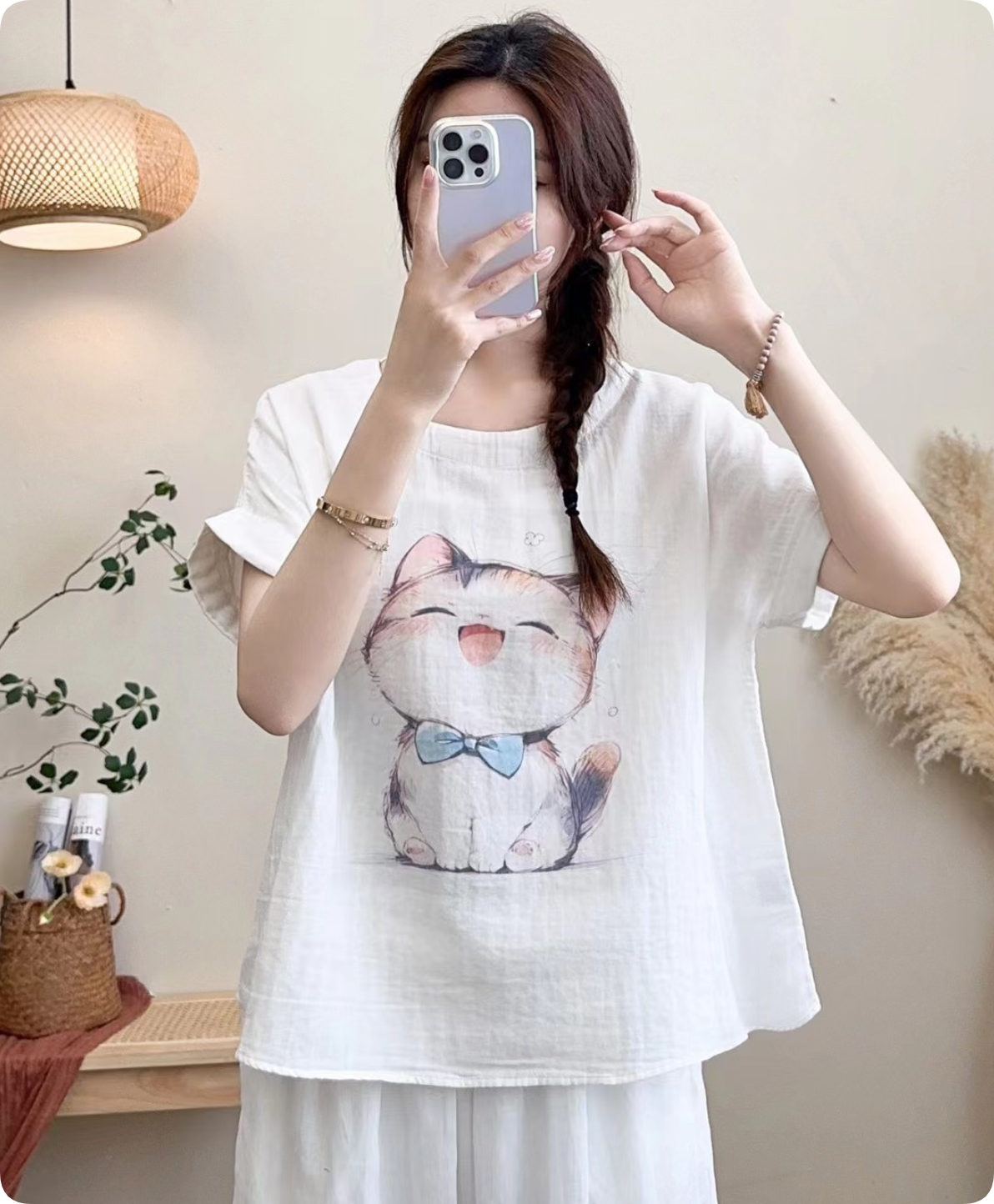 Whisper Mint – Großhandel T-Shirt mit Siebdruck – Damen – Kurzärmeliges T-Shirt aus doppellagiger Baumwolle mit Rundhalsausschnitt und floralem Druck6