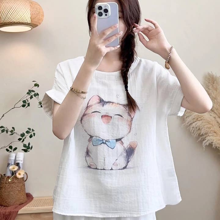 Whisper Mint – Großhandel T-Shirt mit Siebdruck – Damen – Kurzärmeliges T-Shirt aus doppellagiger Baumwolle mit Rundhalsausschnitt und floralem Druck6