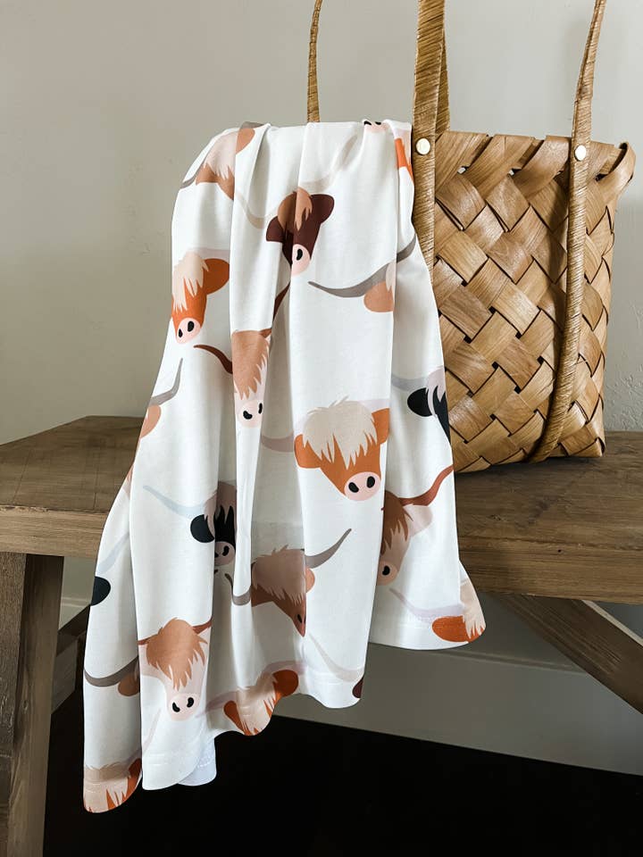 Boho + Babe - Wholesale Swaddle – Baby - Swaddle Blanket - Highland Cows