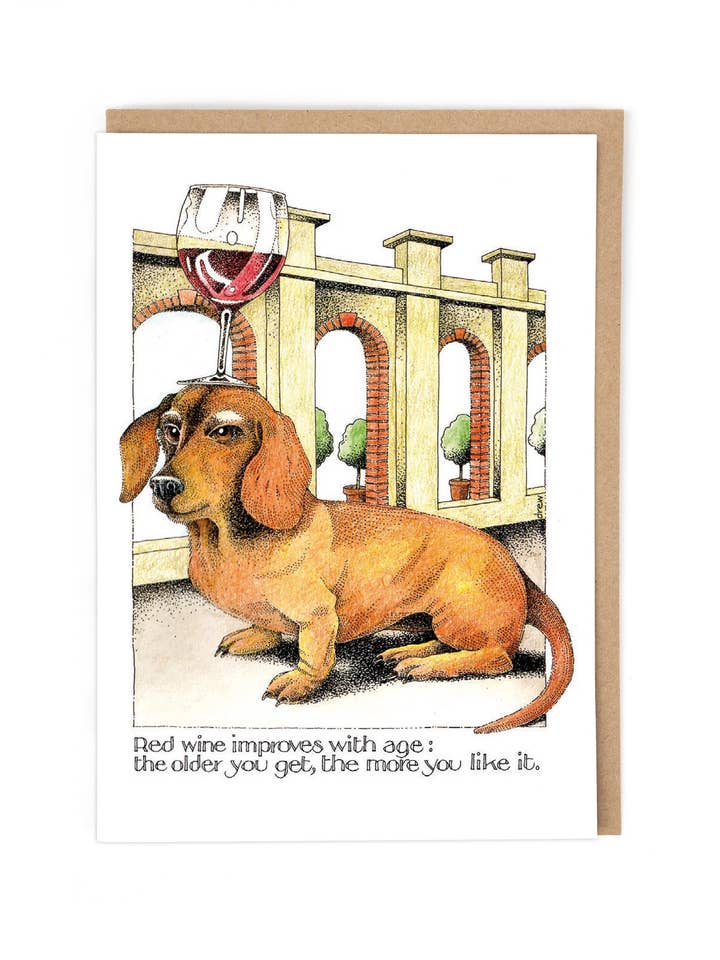 RED WINE IMPROVES for wholesale by Cath Tate Cards