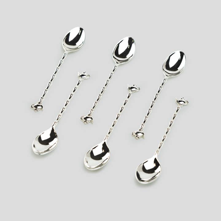 Silver Plated Demi Spoon Set of 6 with Mini Teapot Handle Design for wholesale by Grace Teaware