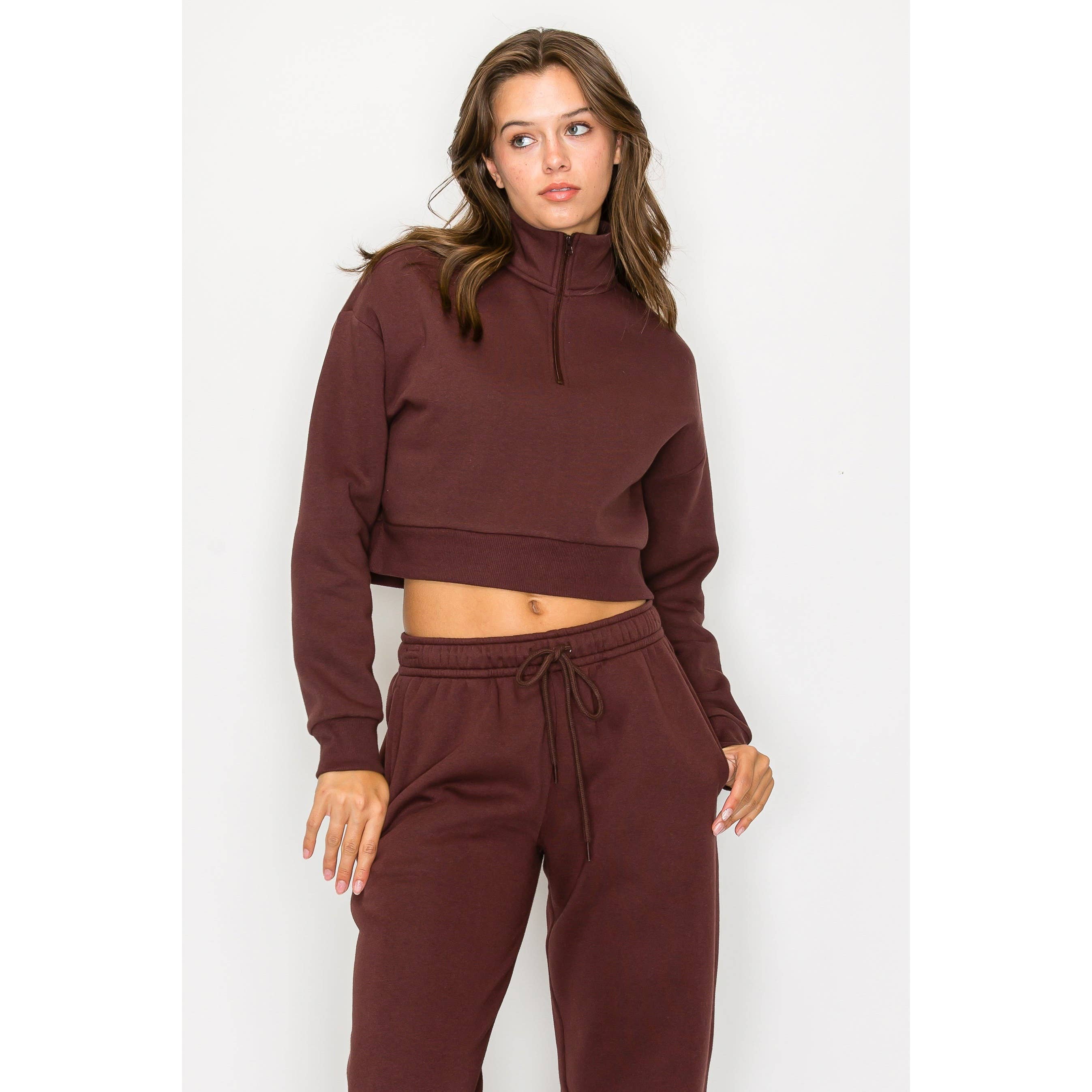 UP CLOTHING - Vente Sweat-shirt – femme - Sweat-shirt court à manches longues en polaire à demi-fermeture éclair4