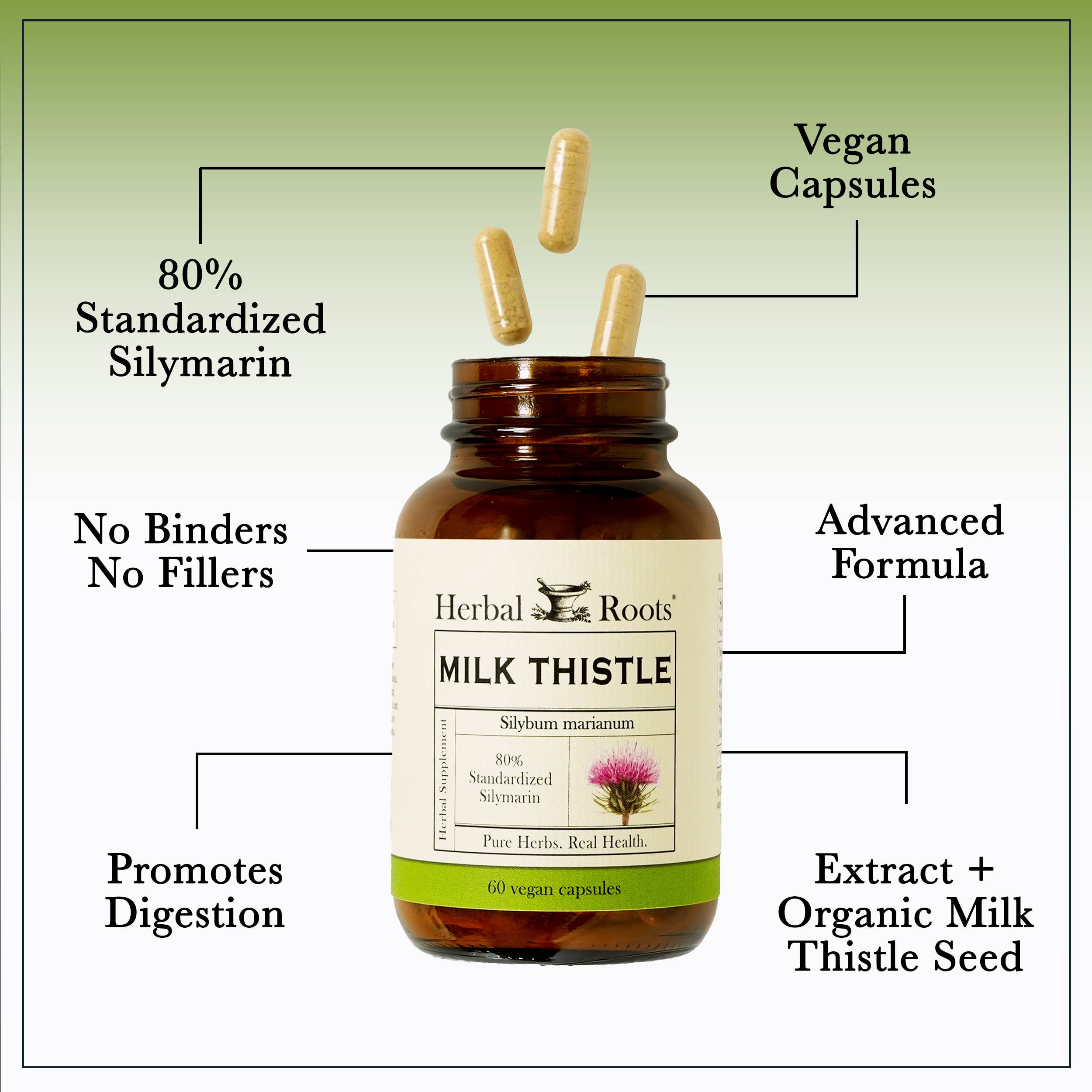 Herbal Roots - Wholesale Oral Supplement/Vitamin - Herbal Roots Organic Milk Thistle Capsules2