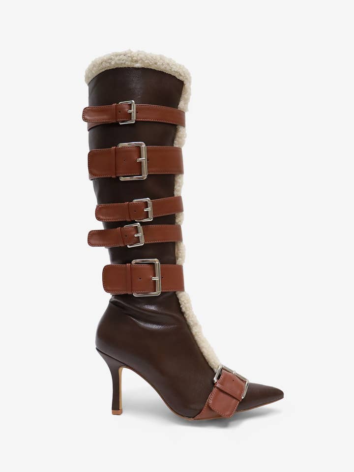 Lemonade Shoes - Wholesale Laarzen - Dames - INGRID- Kniehoge Laars, Zijgesp Buckledetail, Puntige Neus7