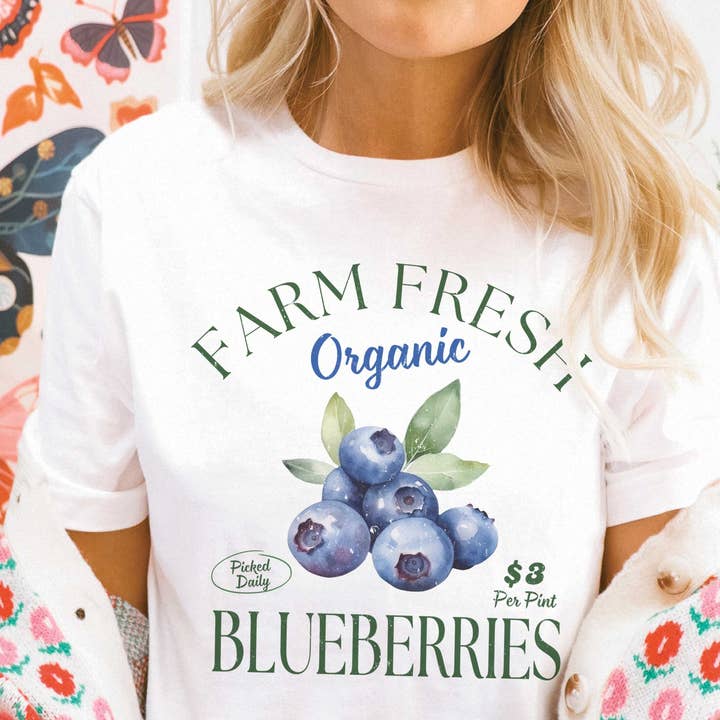 FARM FRESH BLUEBERRIES Graphic Tee for wholesale by A. BLUSH CO