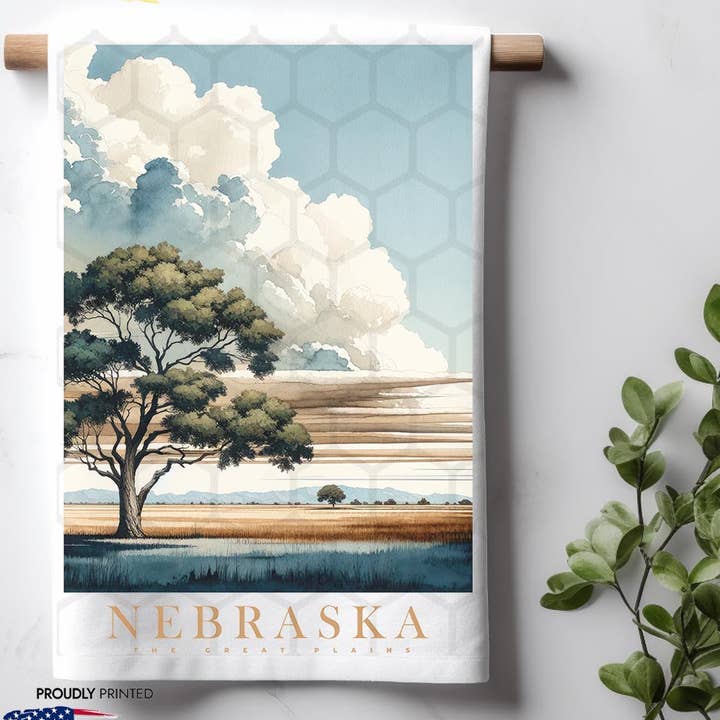 Toalha de prato de cozinha em aquarela Nebraska Landmark & Landscape por atacado de ADDLE iNK
