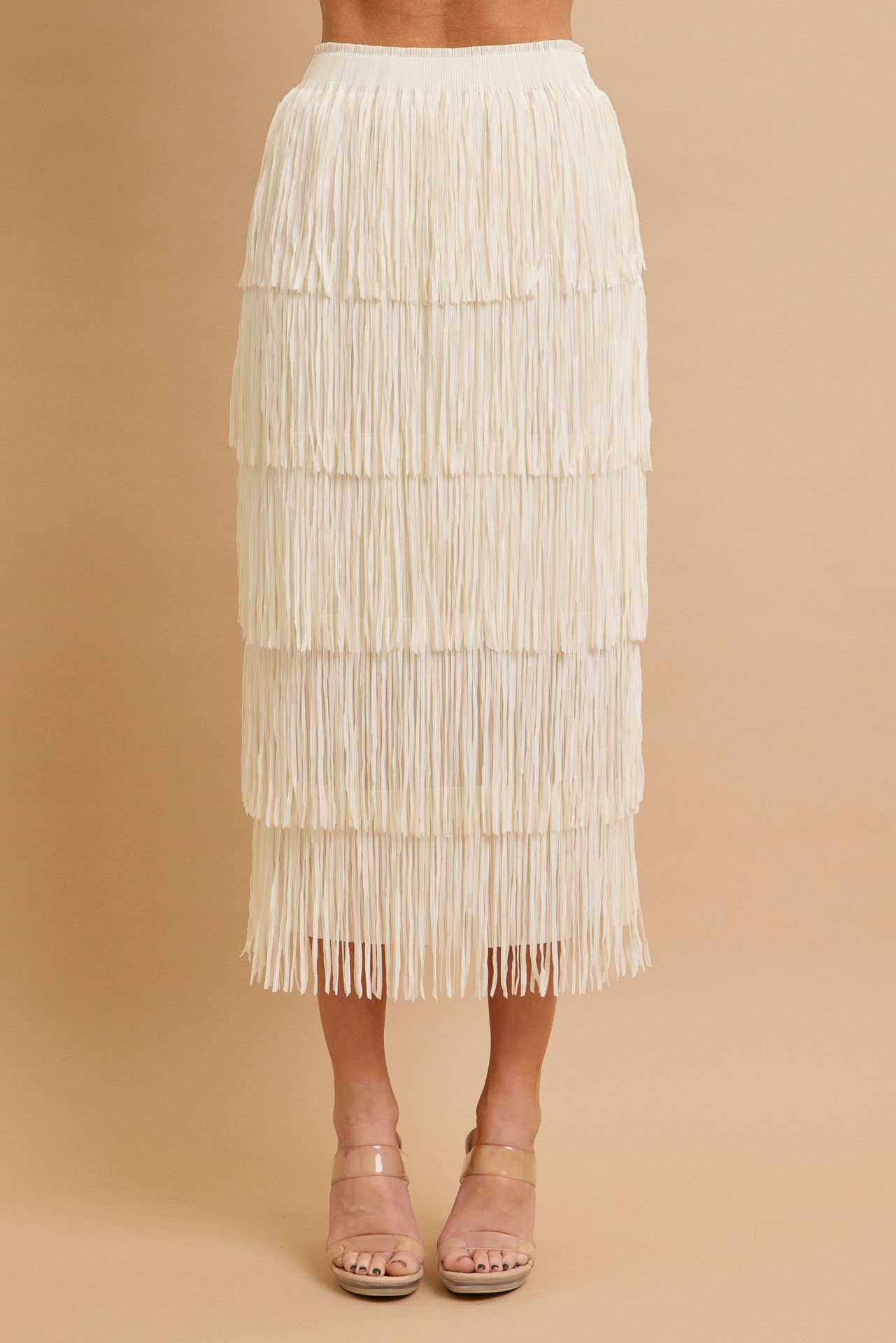 Ivory Tiered Fringe Skirt With Elastic Waist for wholesale on Faire3