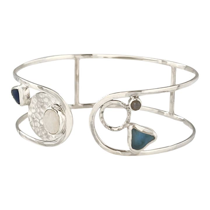 Sea Glass Moon Phase Cuff Bracelet, Blue for wholesale by Oceano Sea Glass