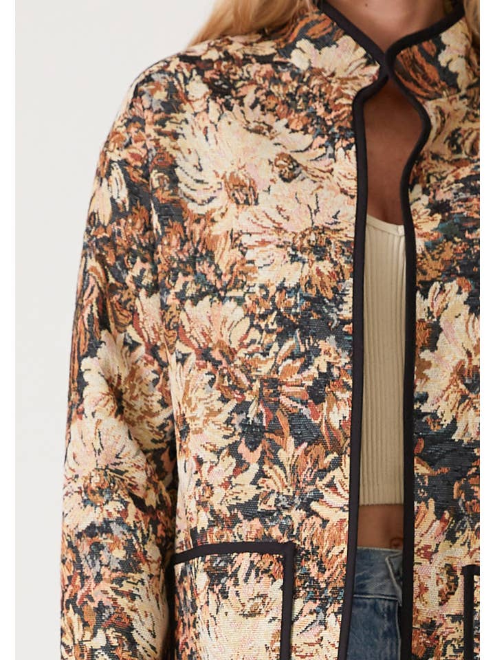 Black Natural Long Sleeve Floral Tapestry Jacket for wholesale on Faire4