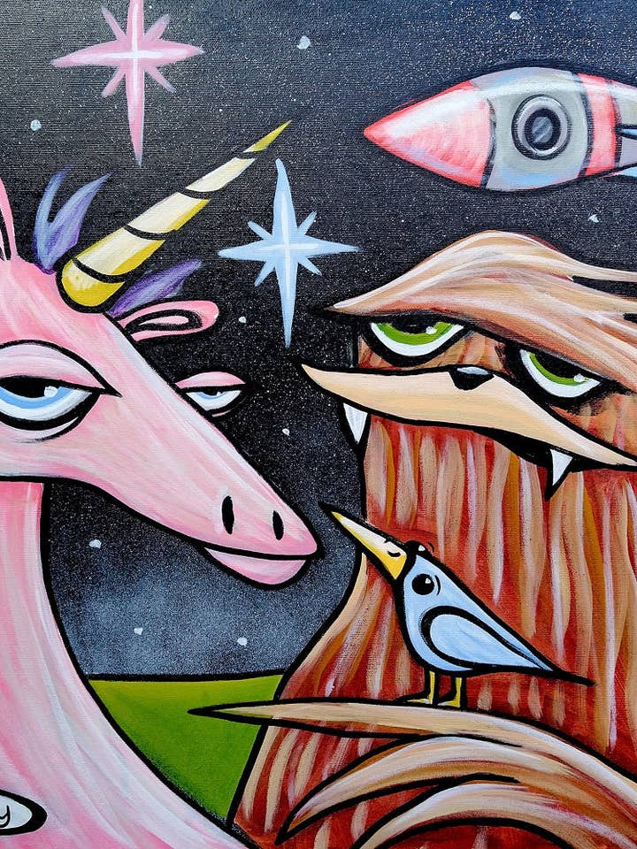 Unicorn, Sasquatch and Rocket Canvas Print for wholesale by It's a Henry