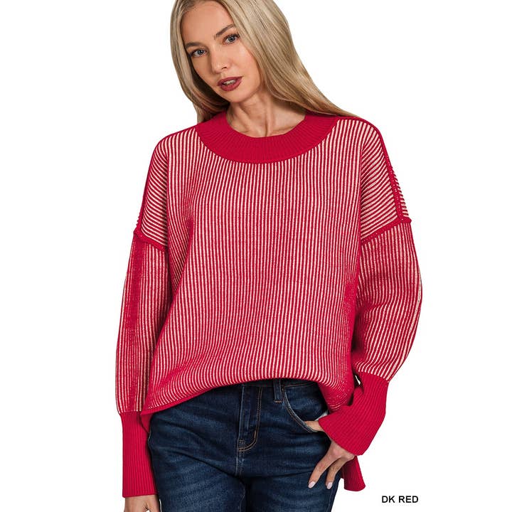 Style Up – wholesale Sweatshirt – Women's – EXPOSED SEAM TWO TONE SWEATER HI LOW SIDE SLITS14