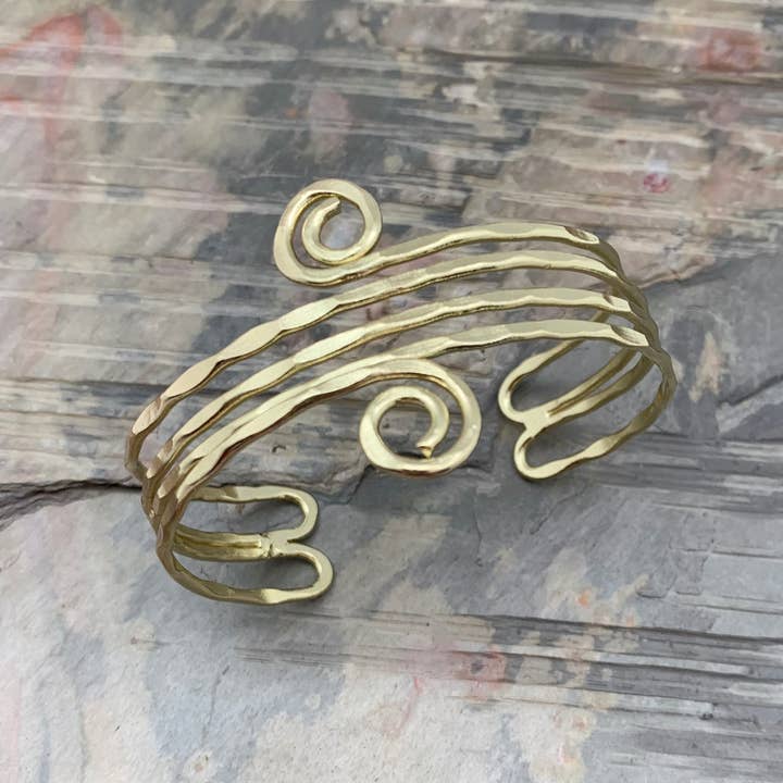 Gold Plated Adjustable Cuff Bracelet - Small Spirals for wholesale by Anju Jewelry
