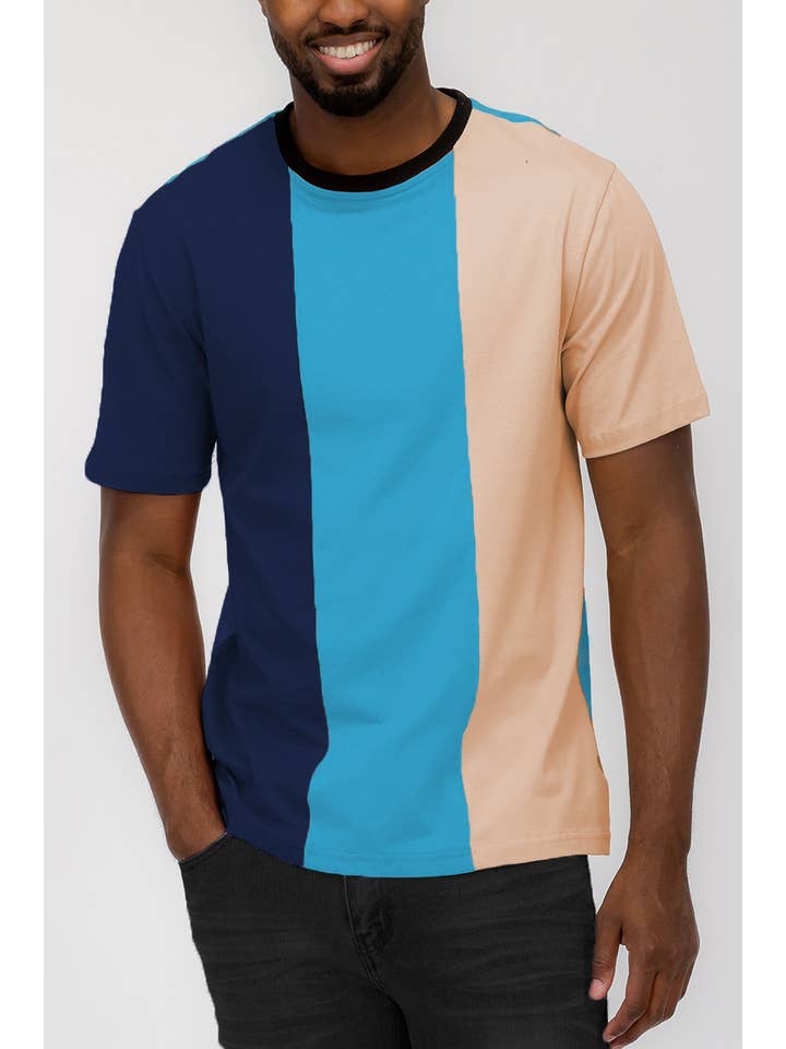 WEIV - Wholesale T-Shirt - Men's - Cotton Color Block Tshirt Vertical Stripe3
