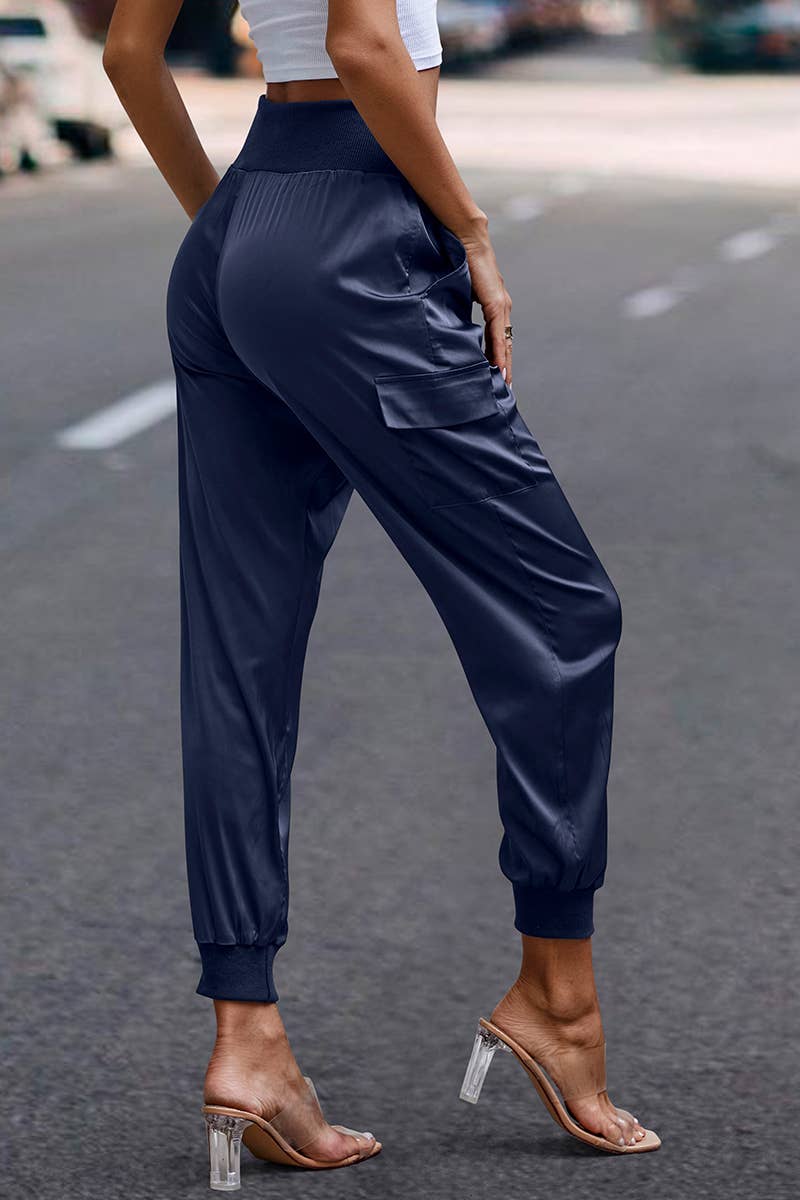 Elings - Wholesale Pants - Women's - High Waist Long Pant Trousers With Pocket Satin Jogger Pants10