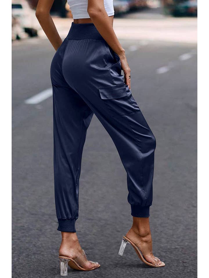 Elings - Wholesale Pants - Women's - High Waist Long Pant Trousers With Pocket Satin Jogger Pants10