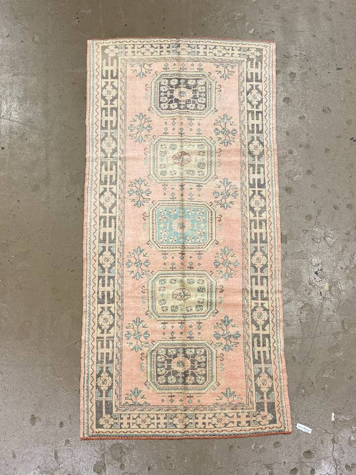 Vintage Turkse Oushak Loper | 4.10 x 10.8 voor wholesale door Vintage Loomz