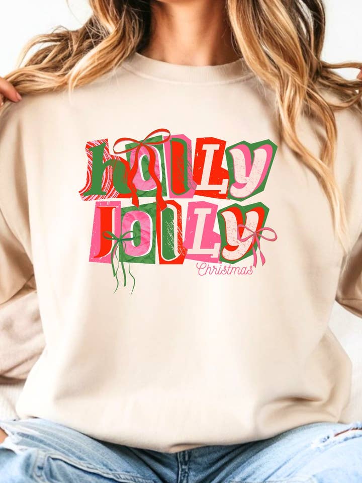 Holly Jolly Christmas Sweatshirt – Retro Holiday Pullover for wholesale by Inked Threads