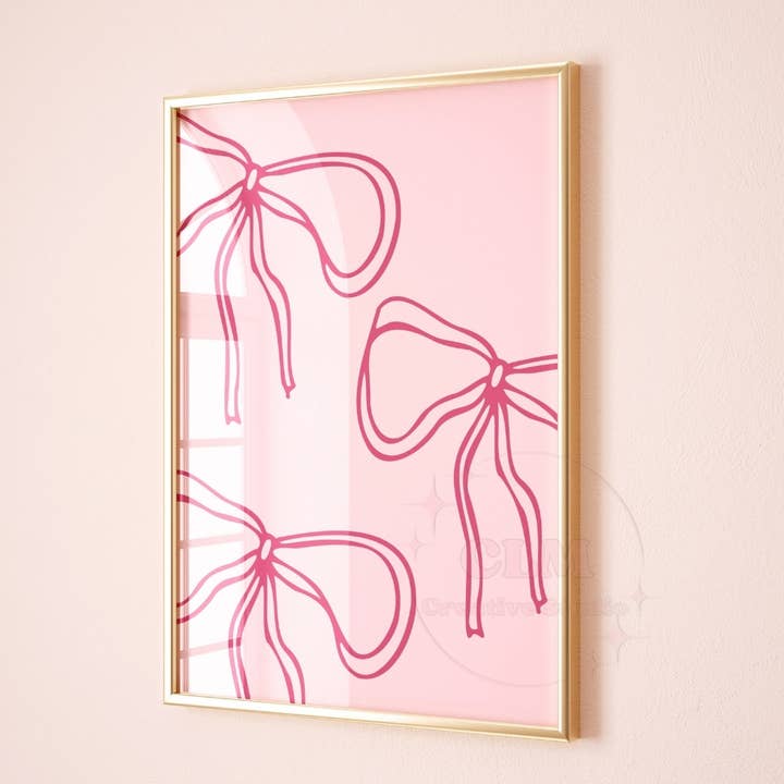 Coquette Hand Drawn Pink Bow Wall Art Prints for wholesale by CLM Creative Studio