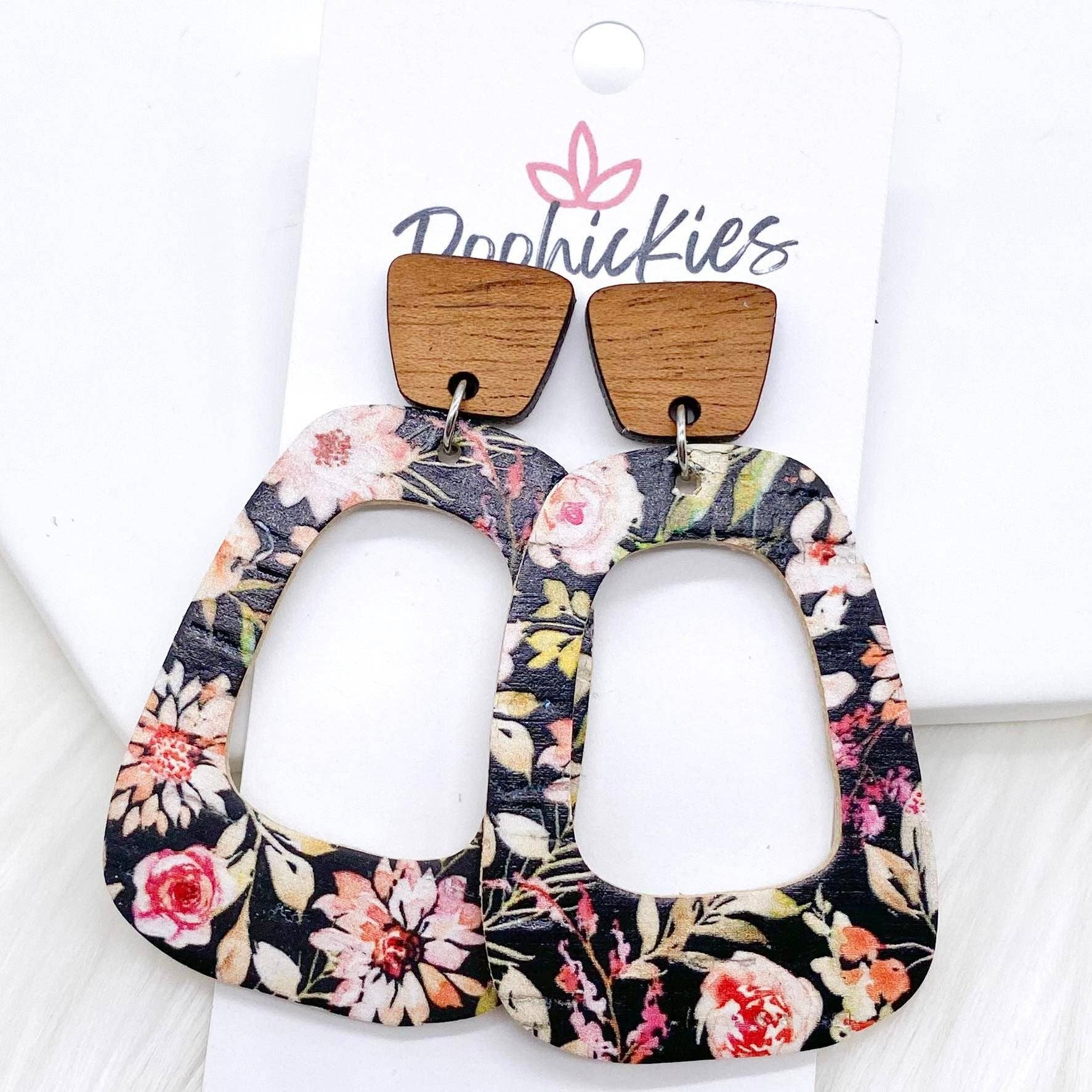 Doohickies – wholesale Dangle earrings – Cherry Wood & Dahlia Black Floral Bell Collection -Earrings2