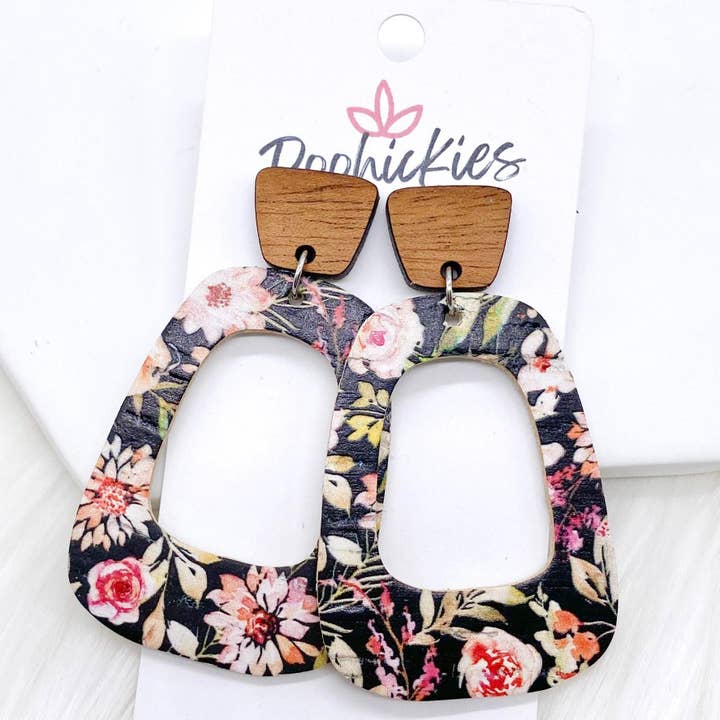 Doohickies – wholesale Dangle earrings – Cherry Wood & Dahlia Black Floral Bell Collection -Earrings2