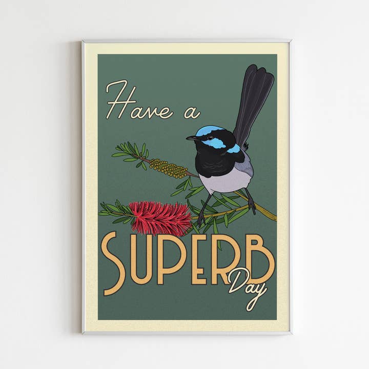 Superb Wren A3 Poster | Australian Art | Australian Wall Art for wholesale by Little Green Mini Creative