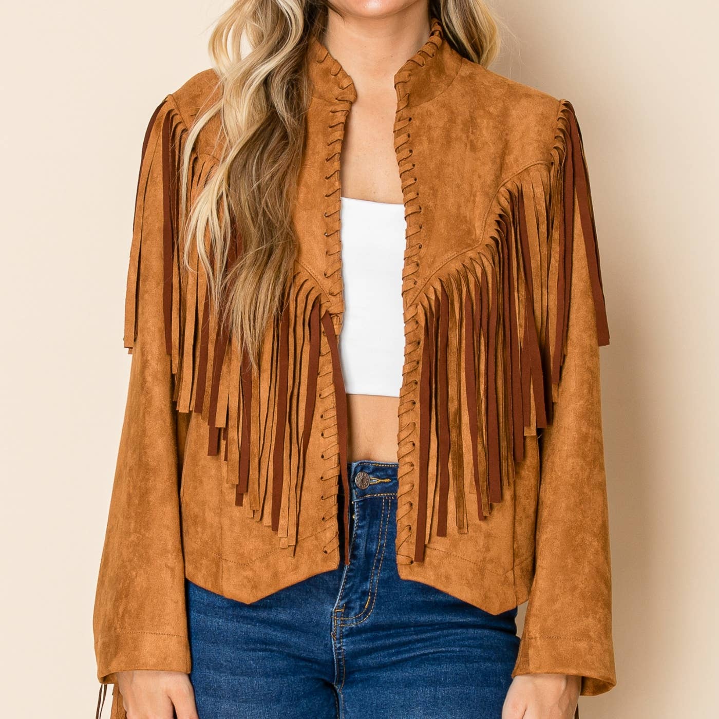 W.A.Y. --Wonderful And Young - Vendita all'ingrosso Giacca - Donna - GIACCA CON FRANGE W.A.Y IN PELLE SCAMOSCIATA CON DETTAGLIO A TRECCIA4